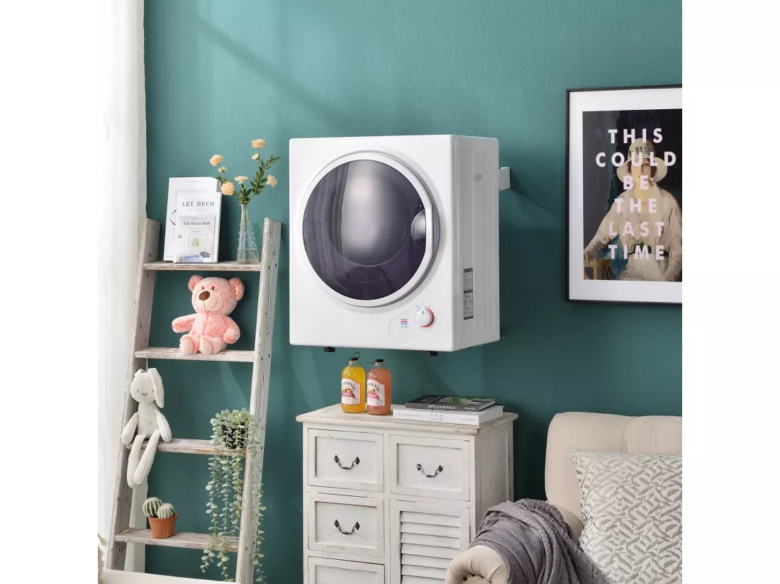 Sèche-linge hublot 2,5kg - chauffage en céramique PTC - avec protection de surchauffe - max 65 °C - accrochable au mur