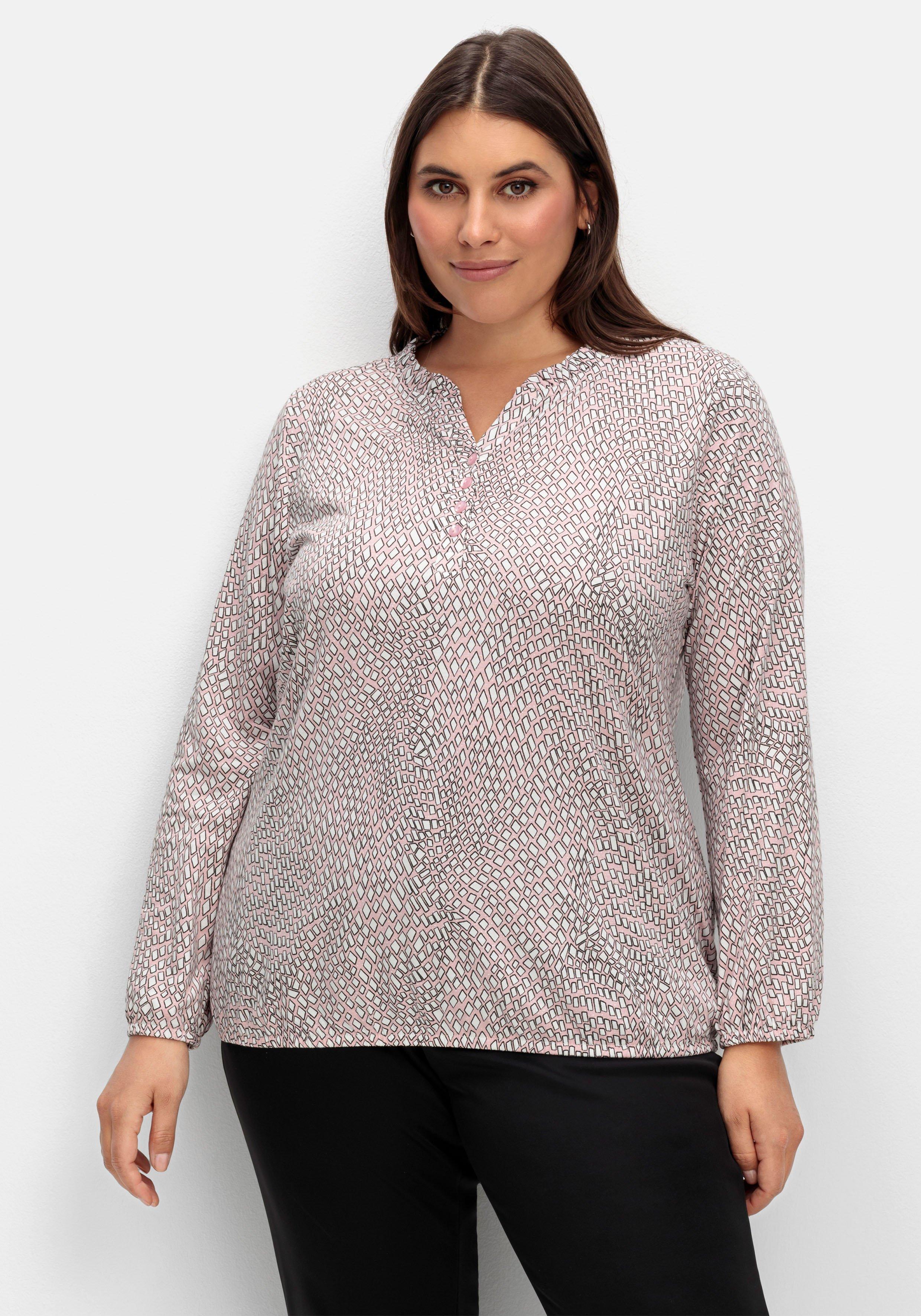 Langarmshirt mit Alloverdruck und Knopfleiste