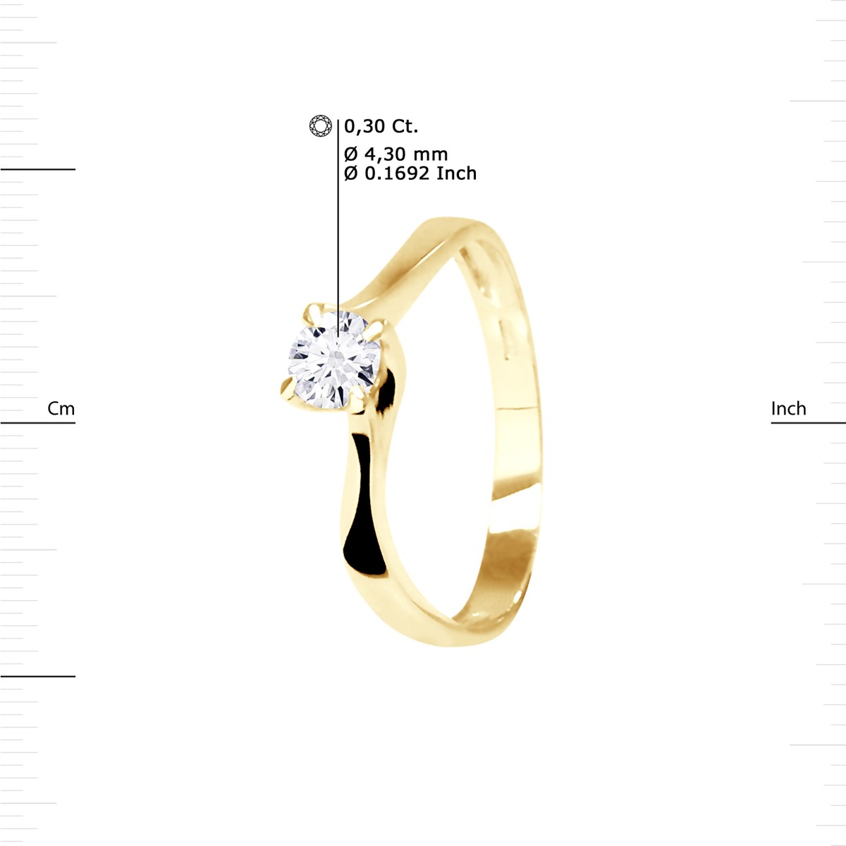 Solitaire Diamant 0,30 Cts 4 Griffes Or Jaune 18 Carats