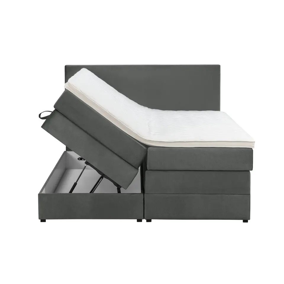 Boxspring met opbergruimte Liv egaal - grijs - 160x200 cm