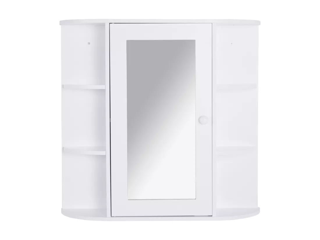 Armoire murale salle de bain armoire à glace placard de rangement toilettes 1 porte + étagères latérales MDF blanc