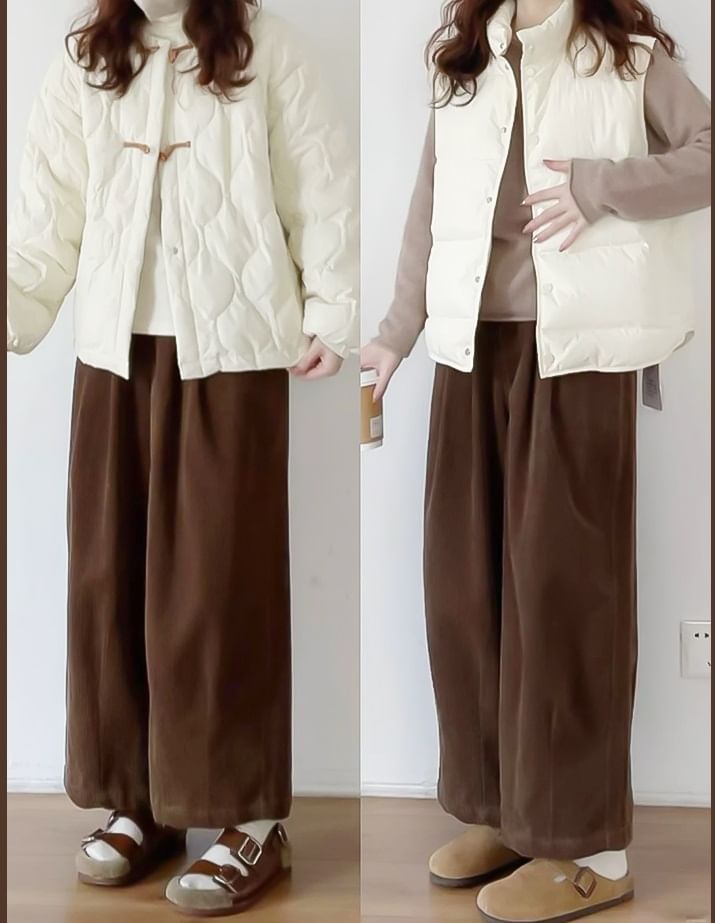 evanesce - Hoge taille effen corduroy cropped wijde broek