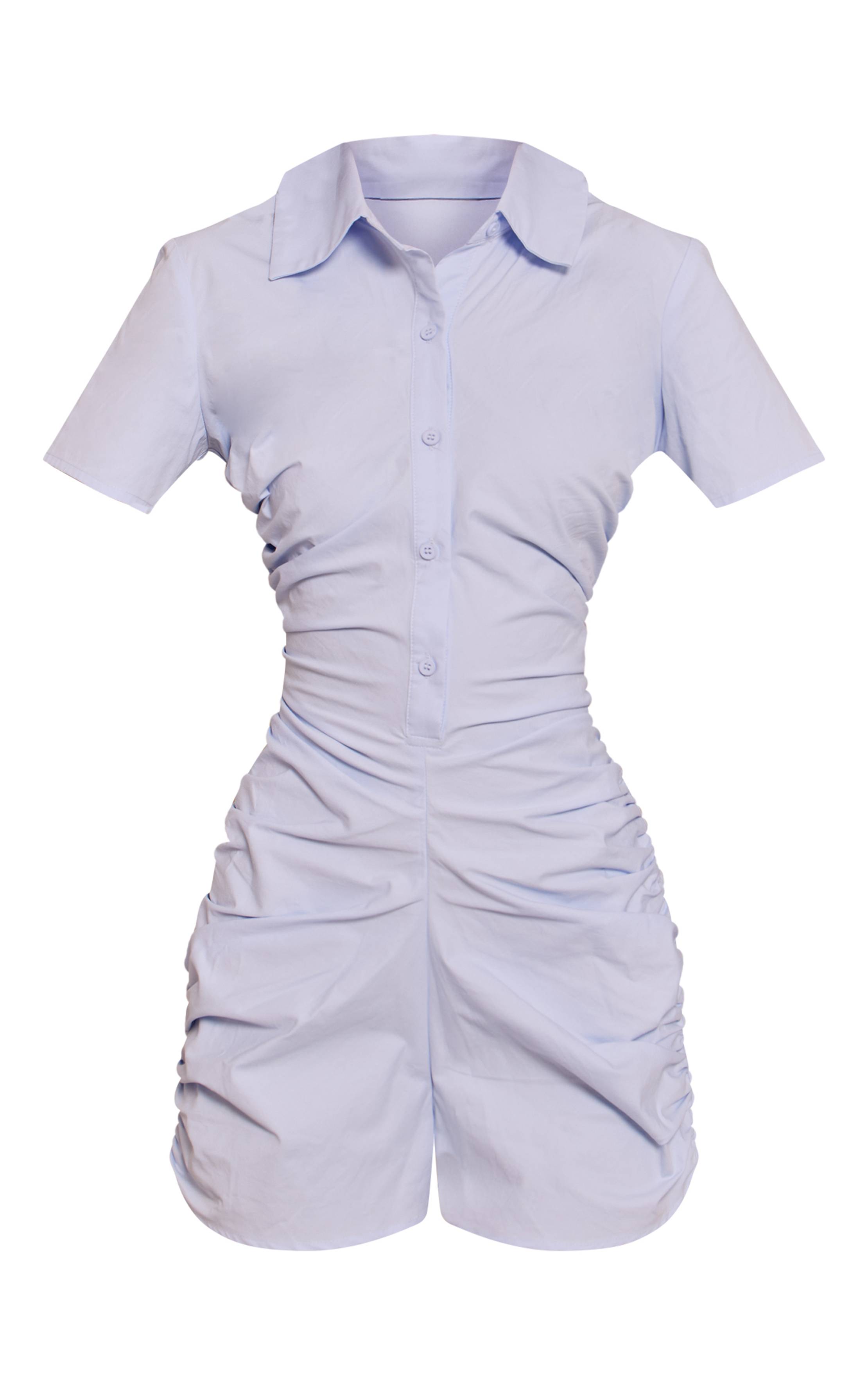 Bleu Layette Combi-short Boutonnée En Popeline De Coton