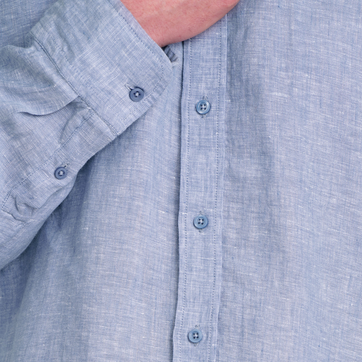 VanVaan Herren Leinen-Hemd mit Button-Down-Kragen blau