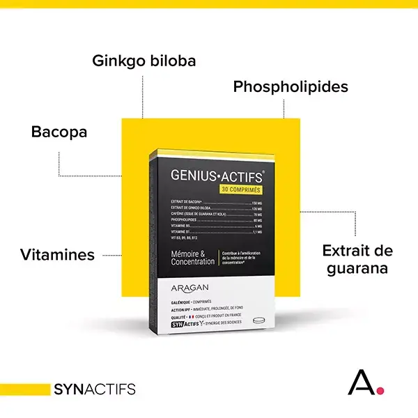 Aragan - Synactifs - Geniusactifs® - Memória - Bacopa - 30 comprimidos
