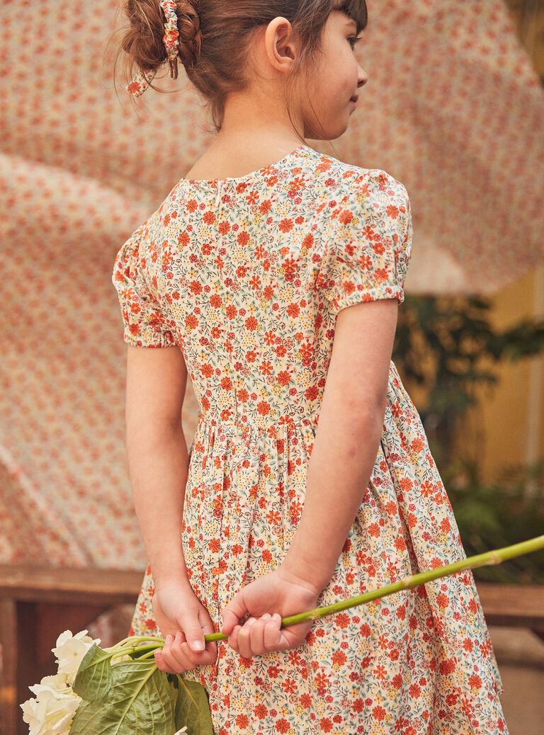 Robe courte évasée ivoire à imprimé fleuri