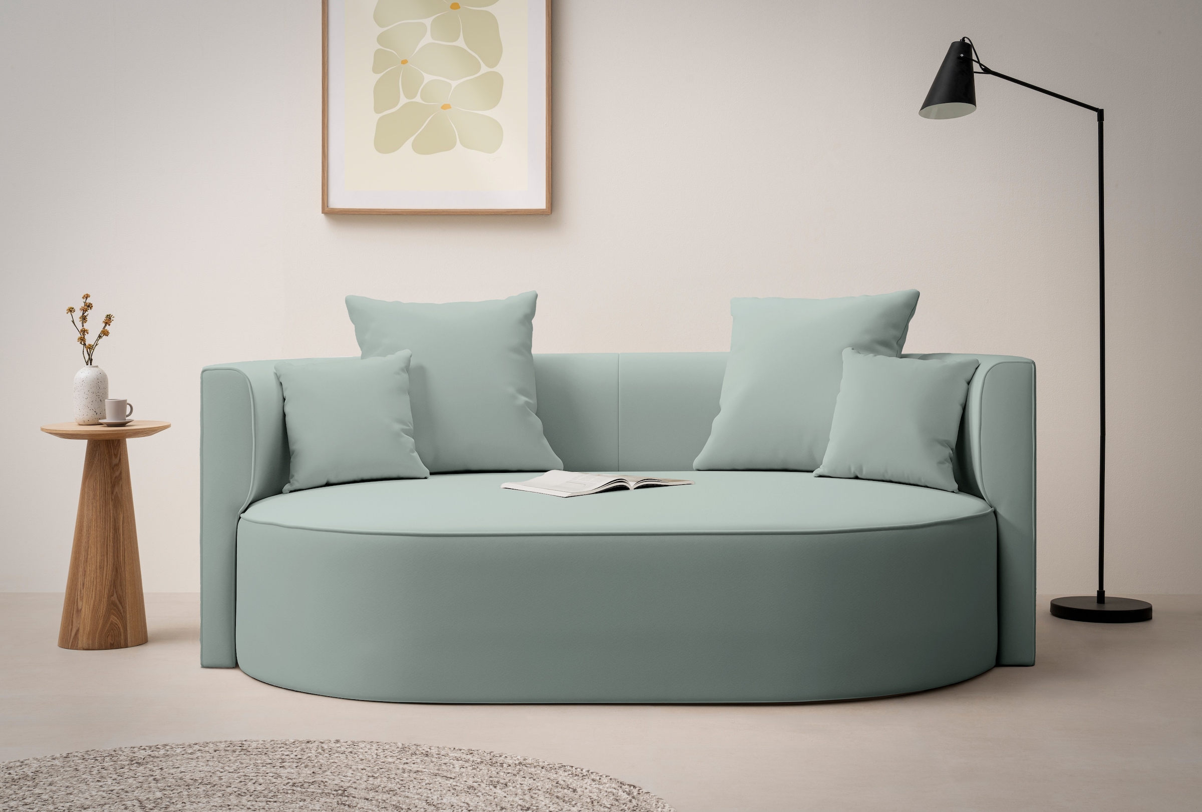 LeGer Home by Lena Gercke 2,5-Sitzer »ISALIE, rundes Loungesofa, mit Kissen, perfekt gepolstert« moderne Stoffe, mit 4 Zierkissen, extra grosse Sitzfläche