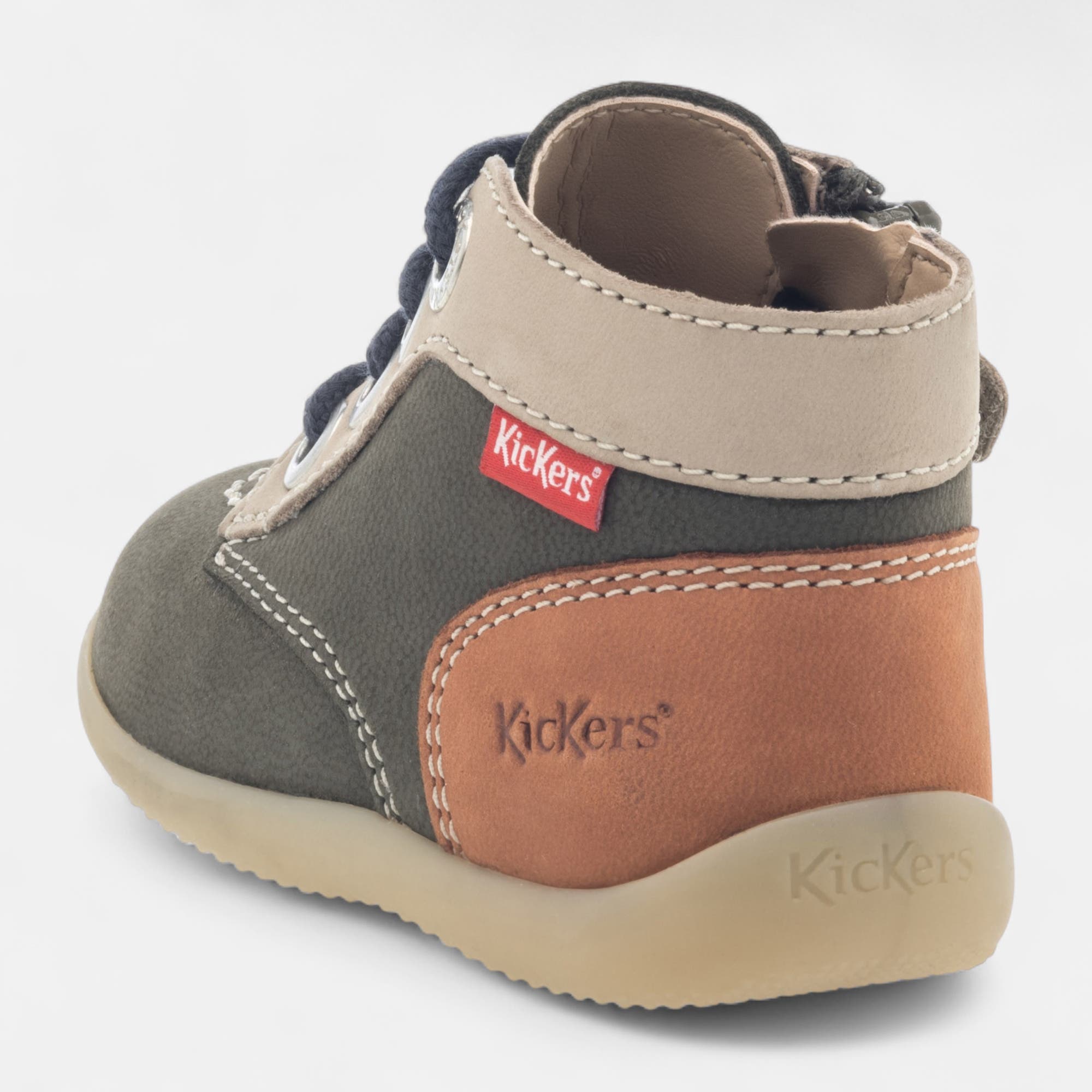 Baskets hautes Bébé garçon en cuir kaki