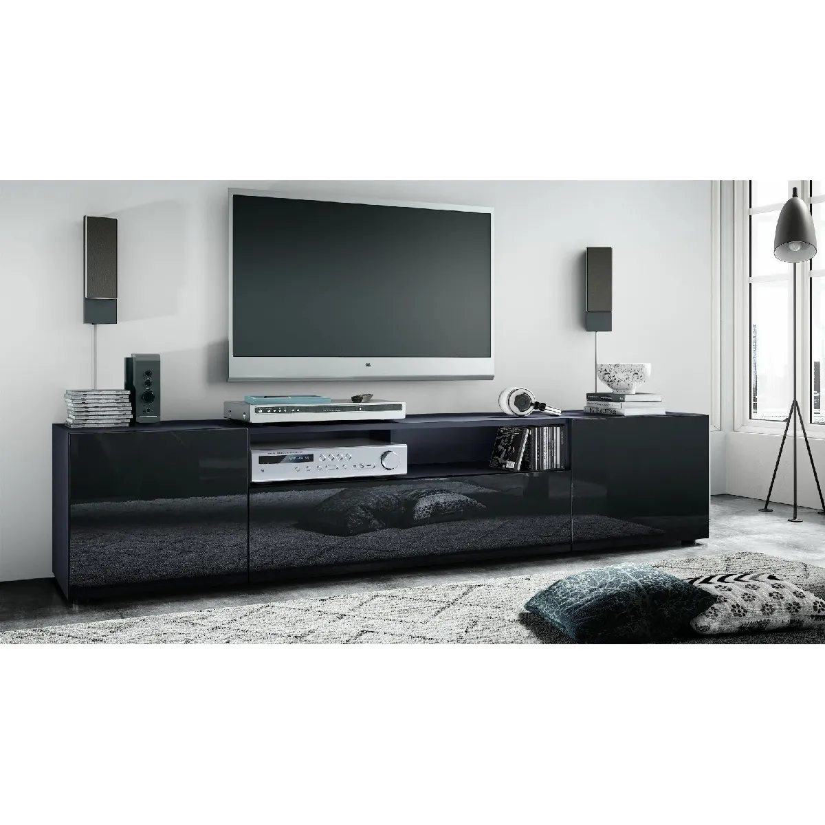 MPC Meuble TV Gris Mat Noir Laqué