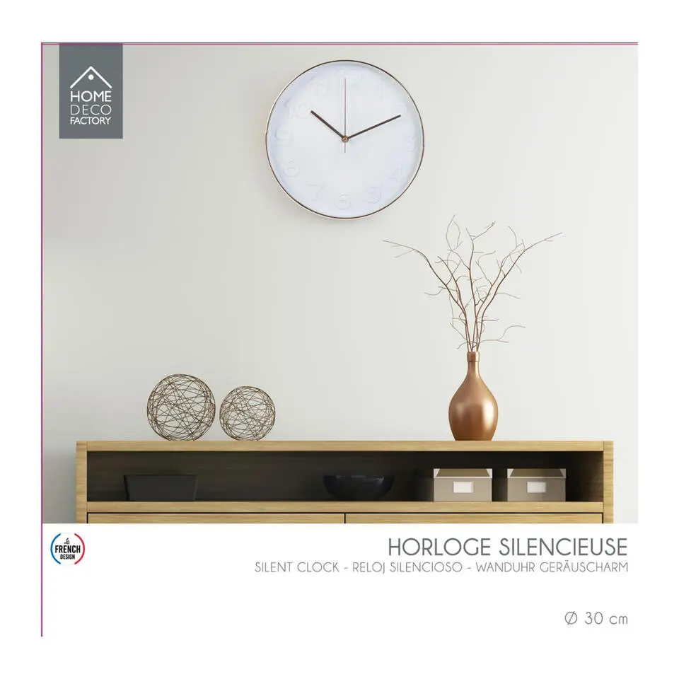 Home Deco Factory Wandklok - D30 cm - koper/wit - kunststof