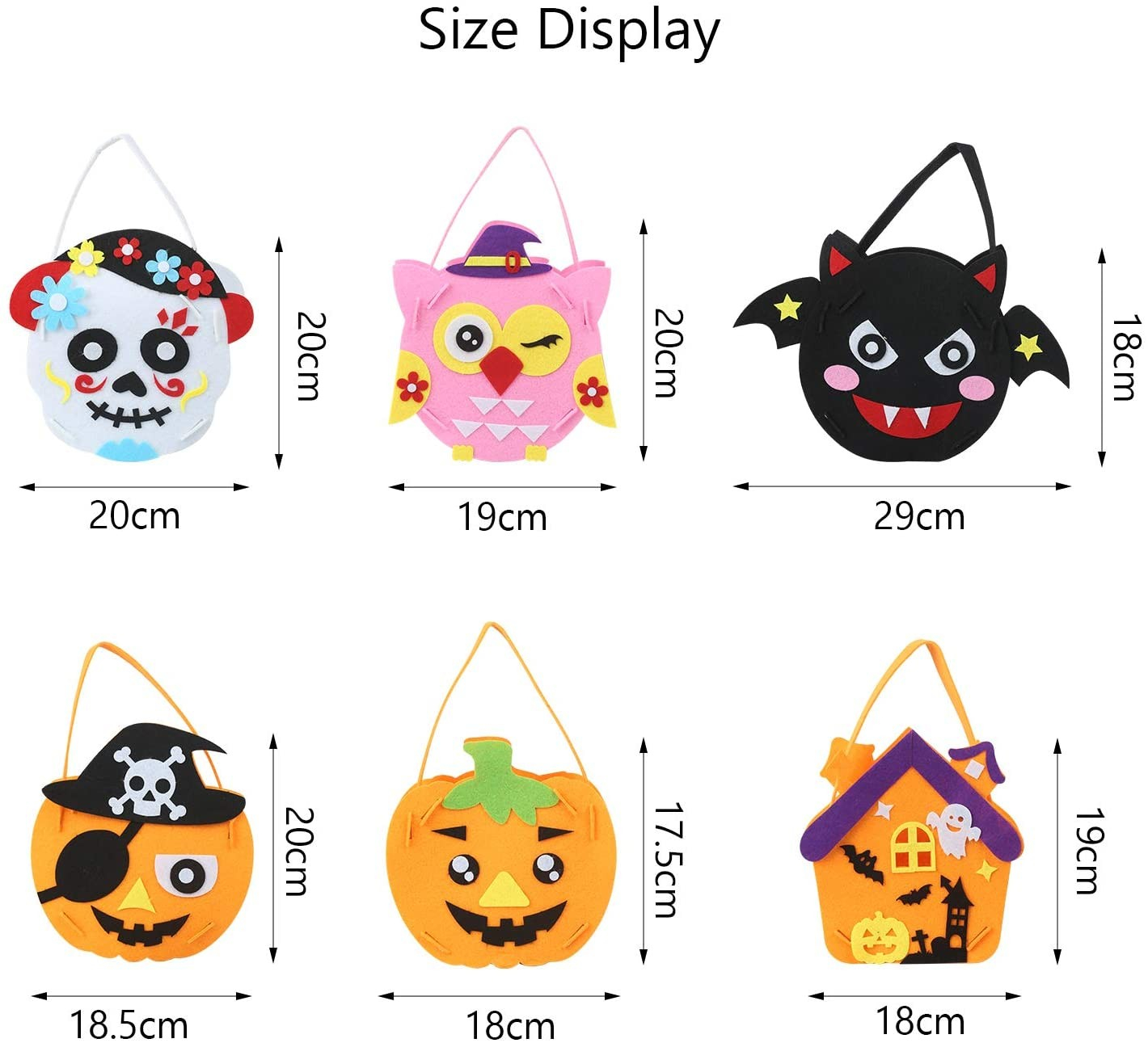(6er Set) Halloween Bastelset Süssigkeiten Tasche Vliesstoff Geschenkbeutel - Eule / Fledermaus / Kürbis / Totenkopf / Haus