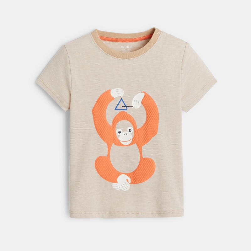T-shirt rayé singe en relief blanc bébé garçon Blanc