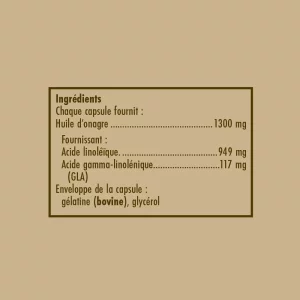 Huile d'Onagre 1300mg - Equilibre Féminin - Maintien des tissus de la peau - 30  Capsules