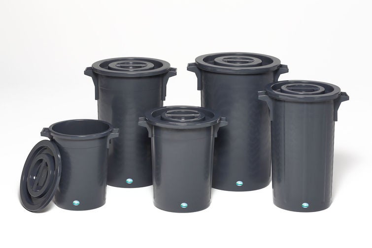 PROREGAL Robuuste afvalbak met deksel, stapelbaar, 75 liter, hxbxd 66 x 47 x 47 cm, kunststof, zwart