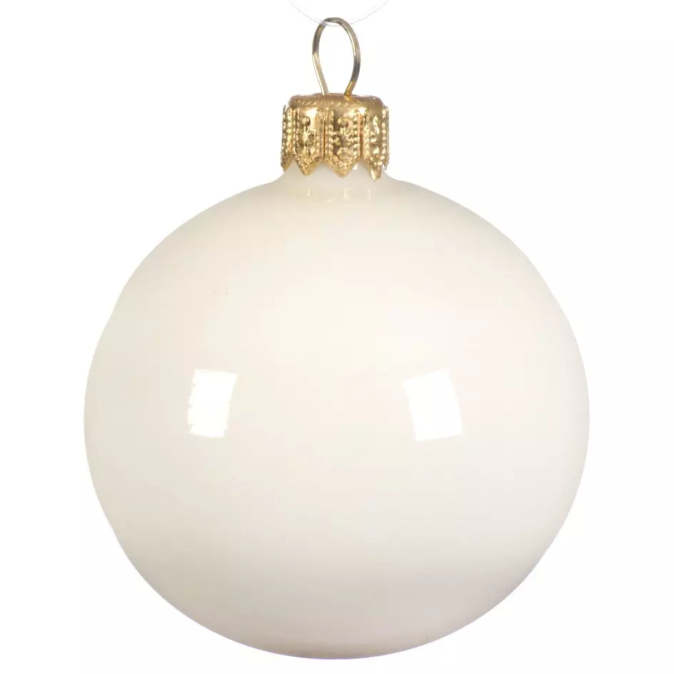 Lot de 4 boules de Noël en verre (D100 mm) Arctique brillantes Blanc laine