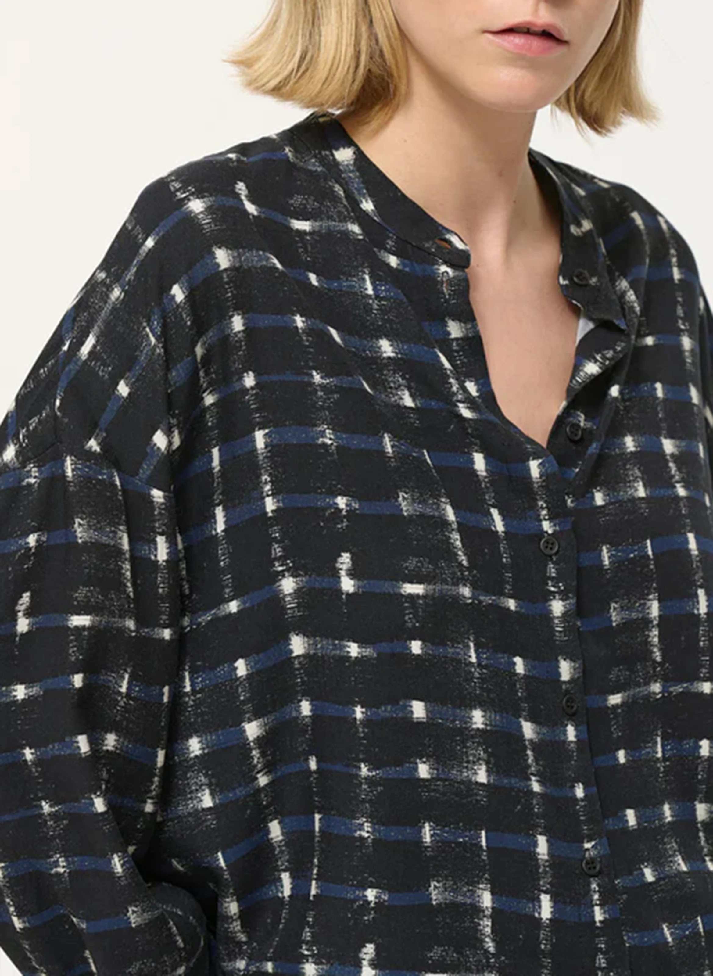Chemise oversize à col mao | Bleu