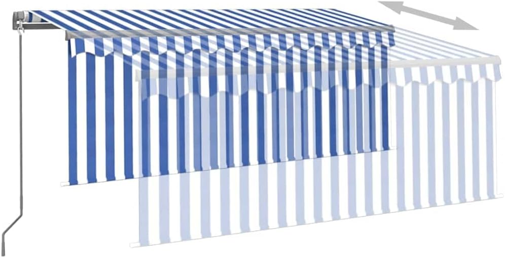 vidaXL Gelenkarmmarkise Einziehbar mit Jalousie LED Markise Sonnenmarkise Balkonmarkise Sonnenschutz Sichtschutz Garten Balkon Terrasse 3x2,5m Blau Weiß