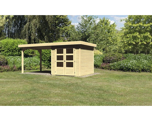 Karibu Kodiak 2 tuinhuis met lessenaarsdak, 2,75 m, 521 x 238 cm, natuurlijke afwerking