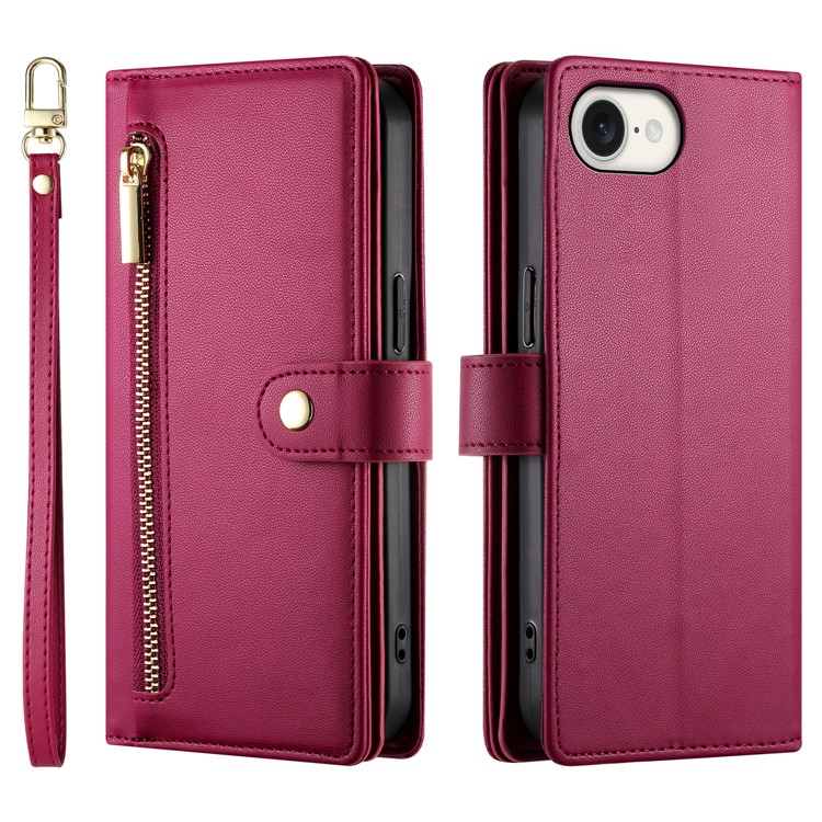 iPhone 16e Leder Tasche Flip Cover mit Reissverschluss   Handschalufe - Pink