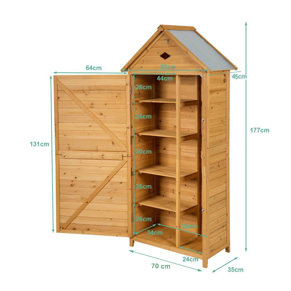 Abri de Jardin Extérieur à 5 Etagères Cabane Verrouillable en Bois de Sapin Toit en Tôle Galvanisée - Lidl-Manfred