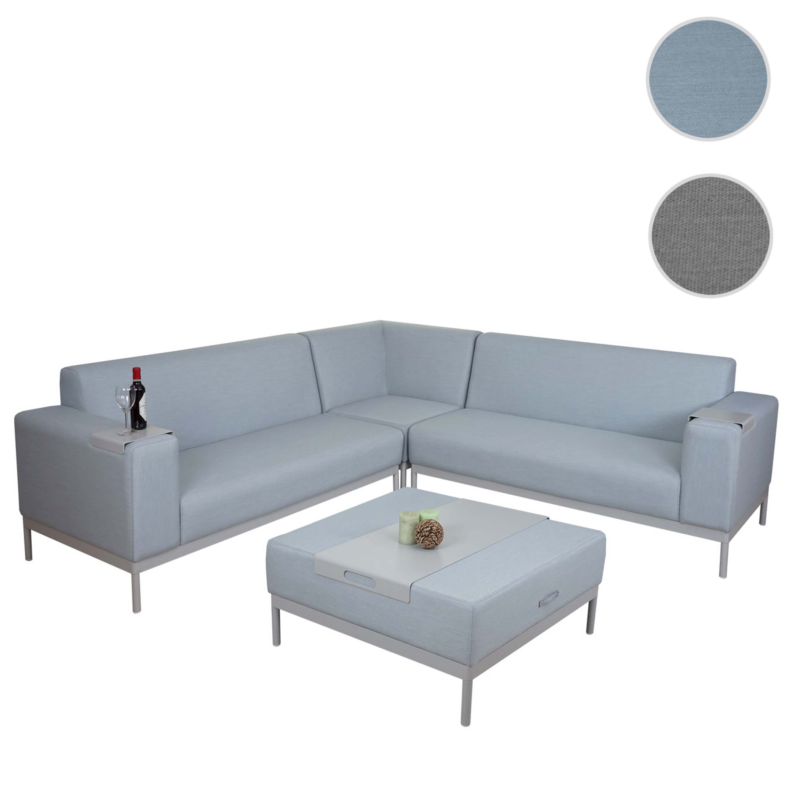 Ecksofa MCW-C47, Sofa Loungesofa Couch, Stoff/Textil Indoor wasserabweisend 245cm ~ blau mit Ablage