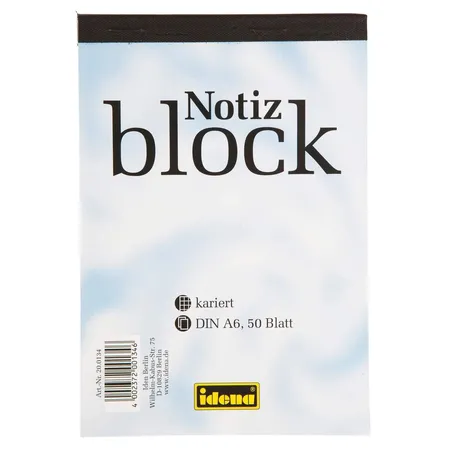 Idena Notizblock A6 50 Blatt 70g/m², kariert, kopfgeleimt