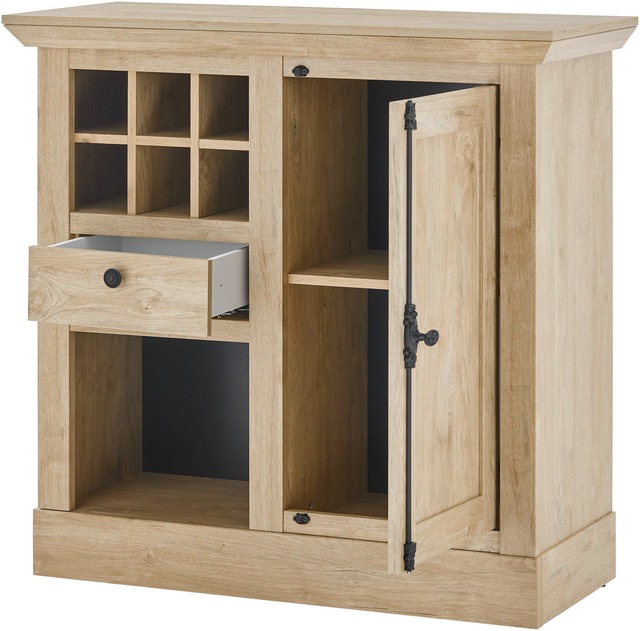 Home affaire Highboard »Cornwall, Kommode im Landhausstil, Schrank, Sideboard, Eiche Dekor« 1 Stk. tlg. verschnörkelte Metallgriffe, ausreichend Stauraum, 105 cm breit