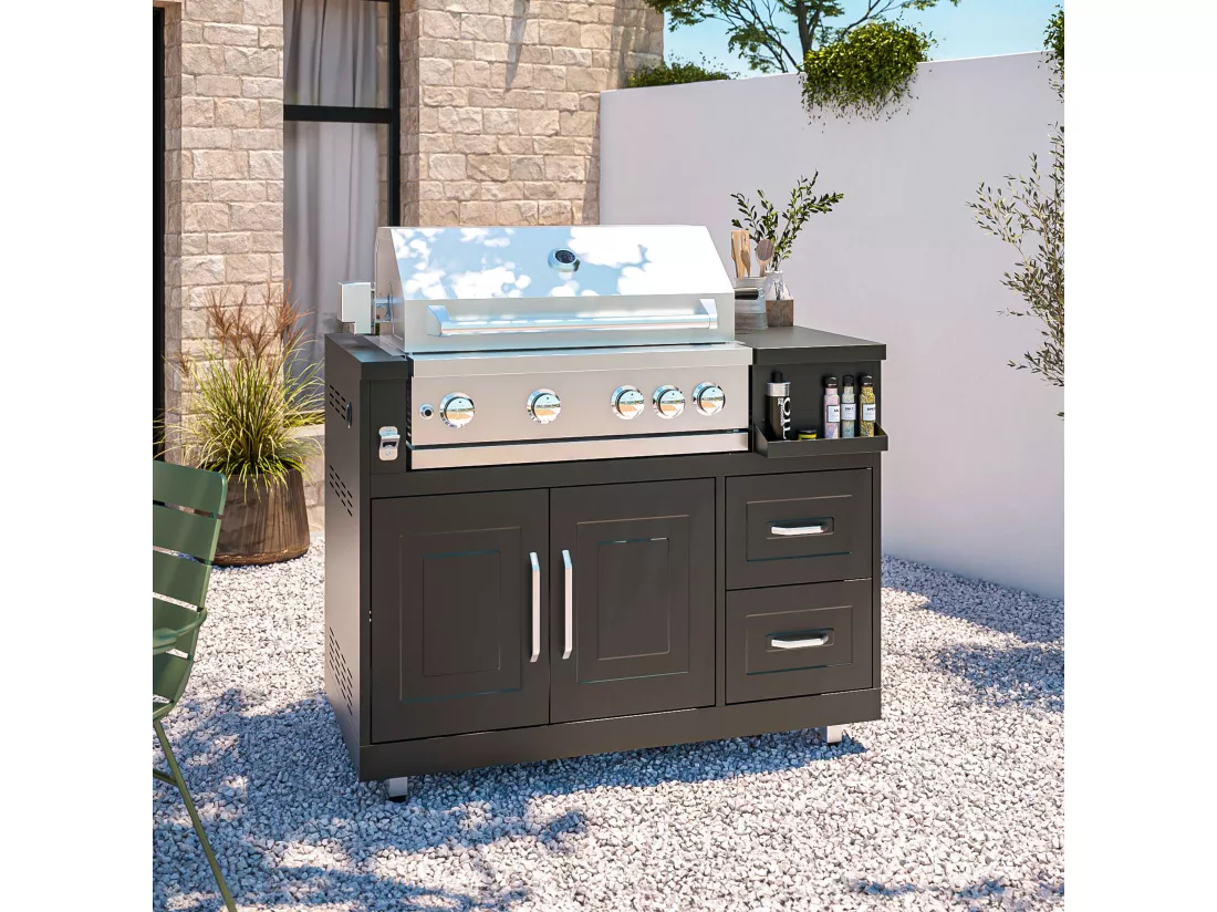 Cuisine d'extérieur 3 élements avec barbecue noir