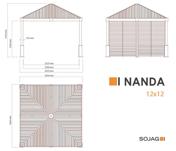Sojag Pavillon Nanda 12x12, inkl. Seitenwand,