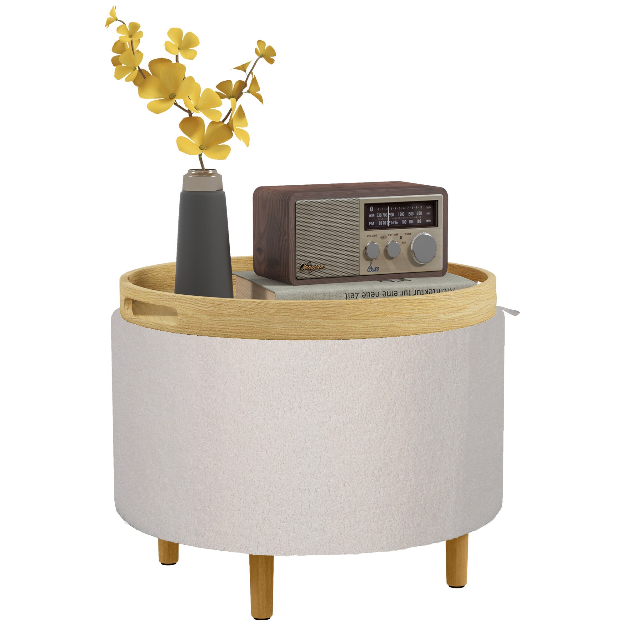 HOMCOM Polsterhocker mit Stauraum weiß 56L x 56L x 42Hcm