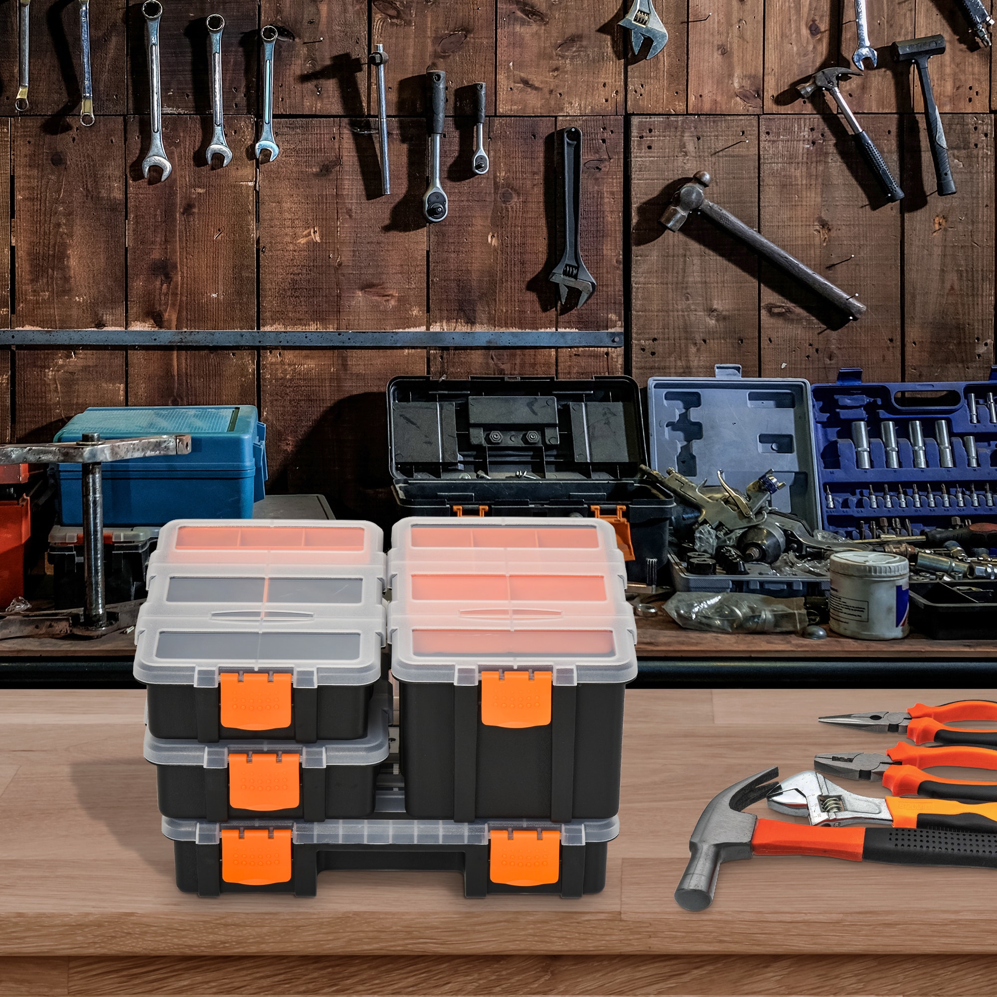 DURHAND Werkzeugaufbewahrung Box 4-teiliges set schwarz, orange