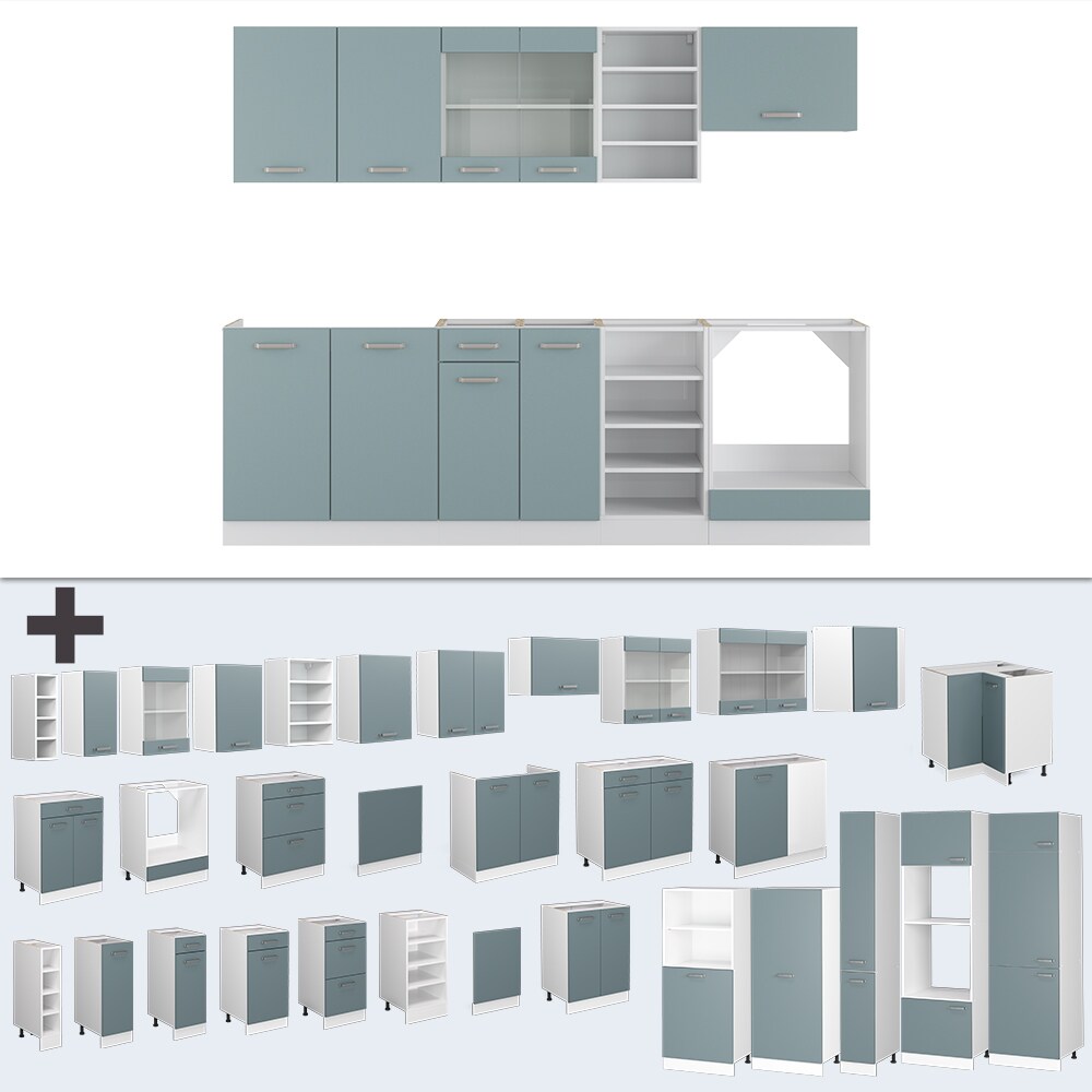 Vicco Küchenzeile R-Line Solid Weiß Blau Grau 240 cm modern Küchenschränke Küchenmöbel