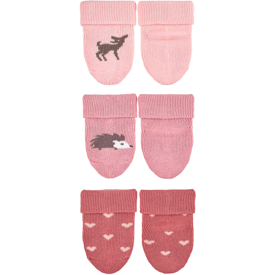 Sterntaler Erstlingssöckchen 3er-Pack Reh+Igel rosa