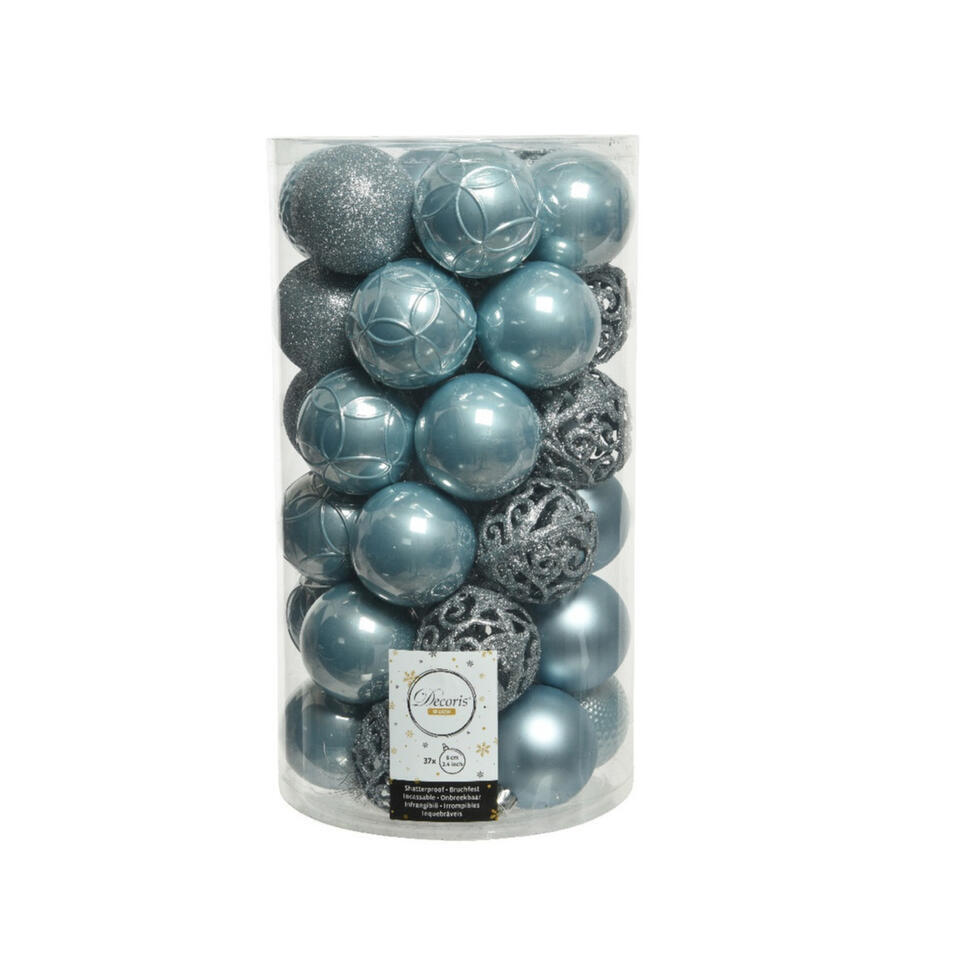 Decoris Kerstballen - 37 stuks - kunststof - lichtblauw - 6 cm