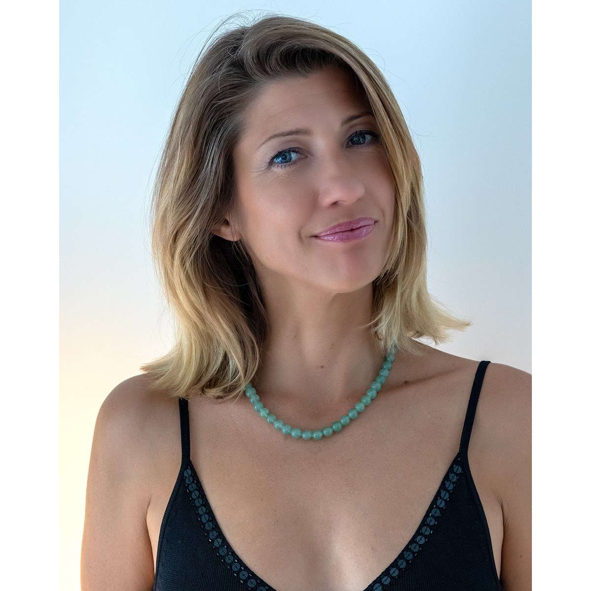 Collier acier inoxydable pierre naturelle aventurine longueur réglable 40cm + 5cm