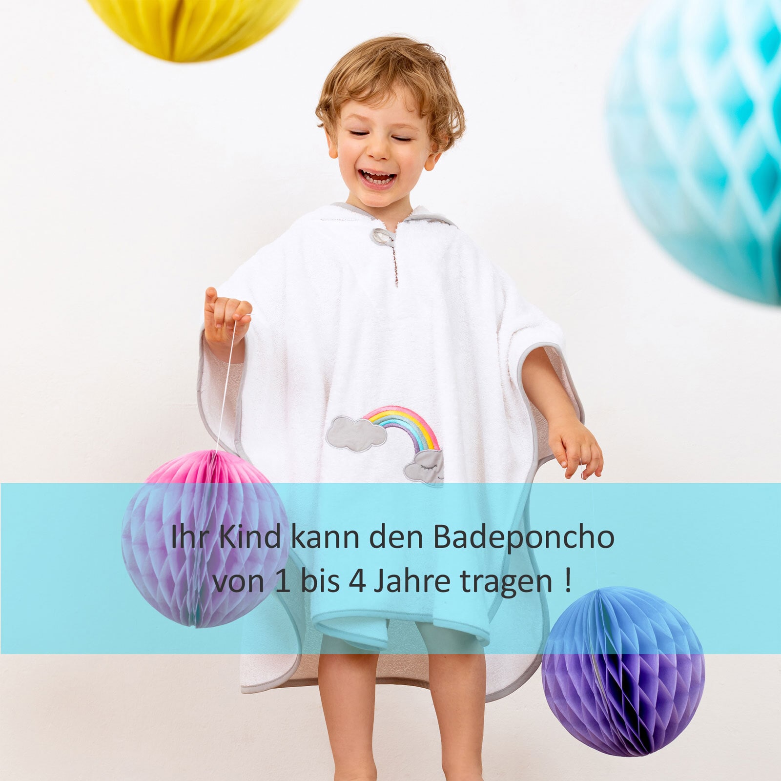 Smithy Badeponcho REGENBOGEN 55 x 70 cm weiß