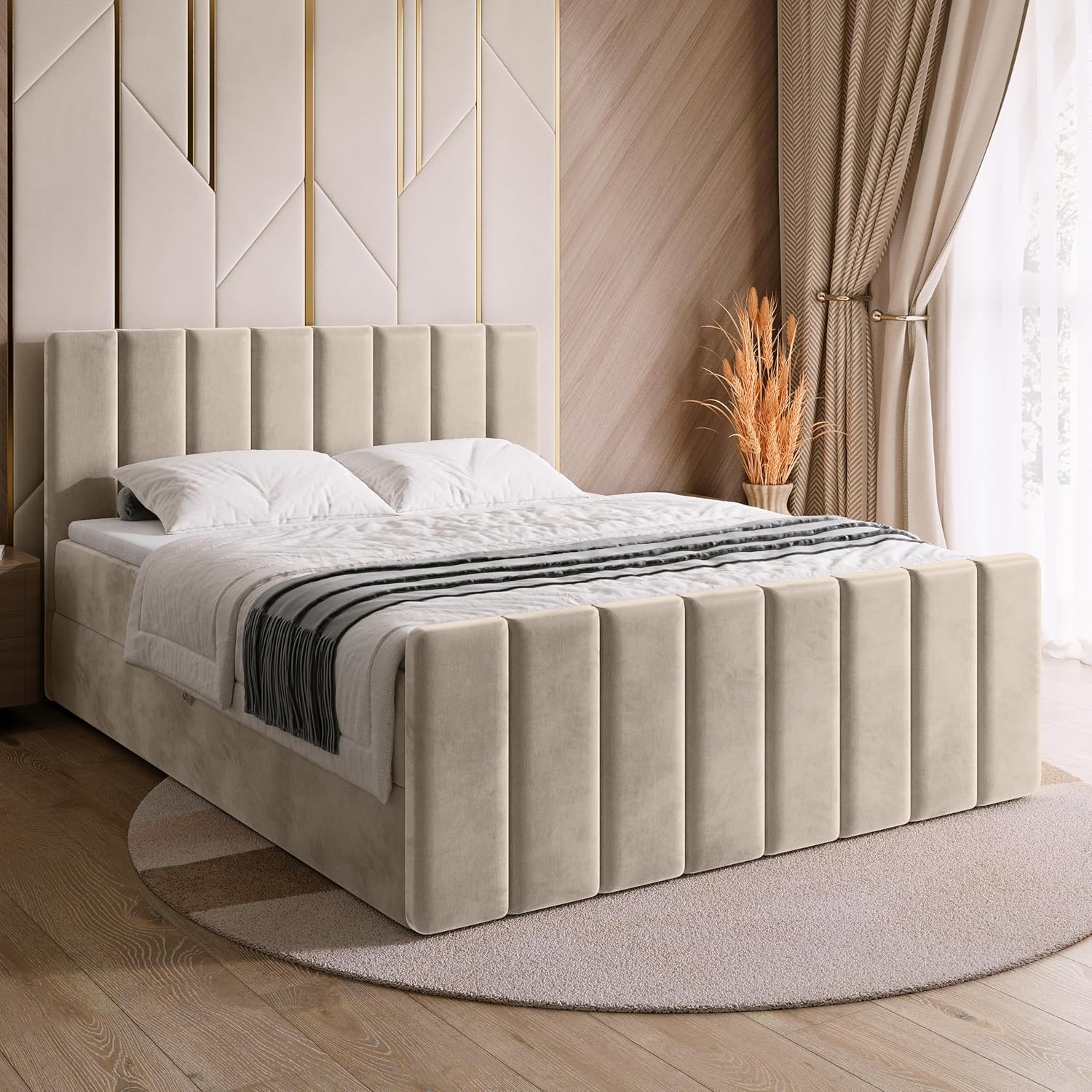 BROMARKT Boxspringbett mit Matratze Bett 180x200 Beige Doppelbett mit Topper Boxbett mit Stauraum Polsterbett mit Bettkasten Kopfteil Denver Duo Härtegrad H3