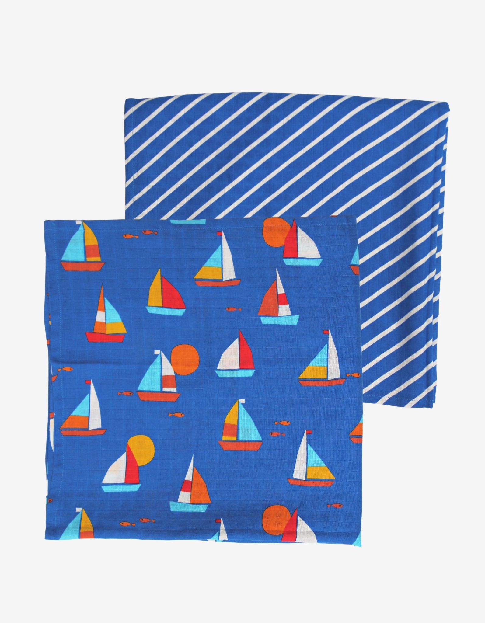 Toby Tiger Mulltücher 2er Pack mit Segelboot Motiv