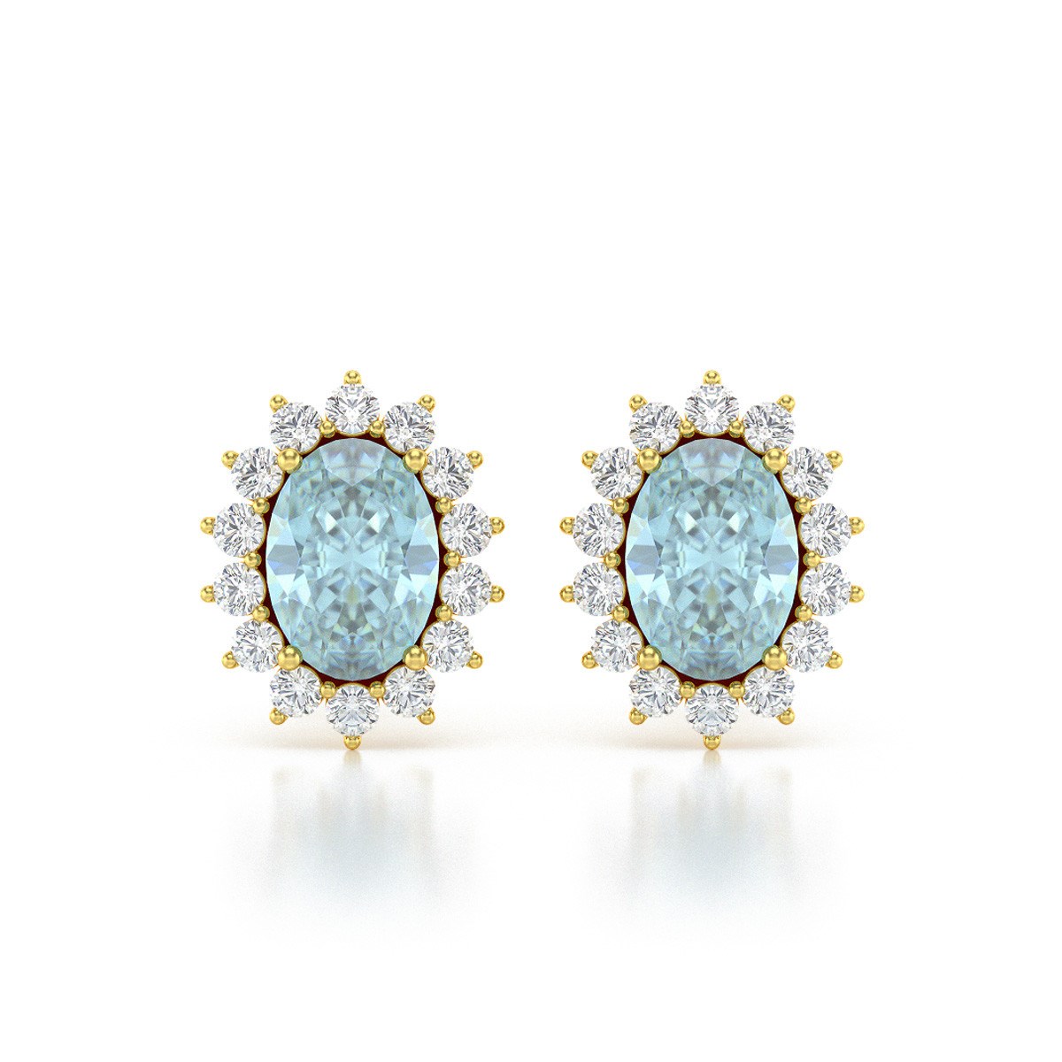 Boucles d'oreilles ADEN Or 585 Jaune et Aigue-Marine Forme Marquise 2.25grs