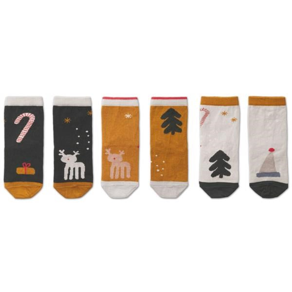 Silas Cotton Socks 3 Pack Holiday Hunter Green Multi Mix