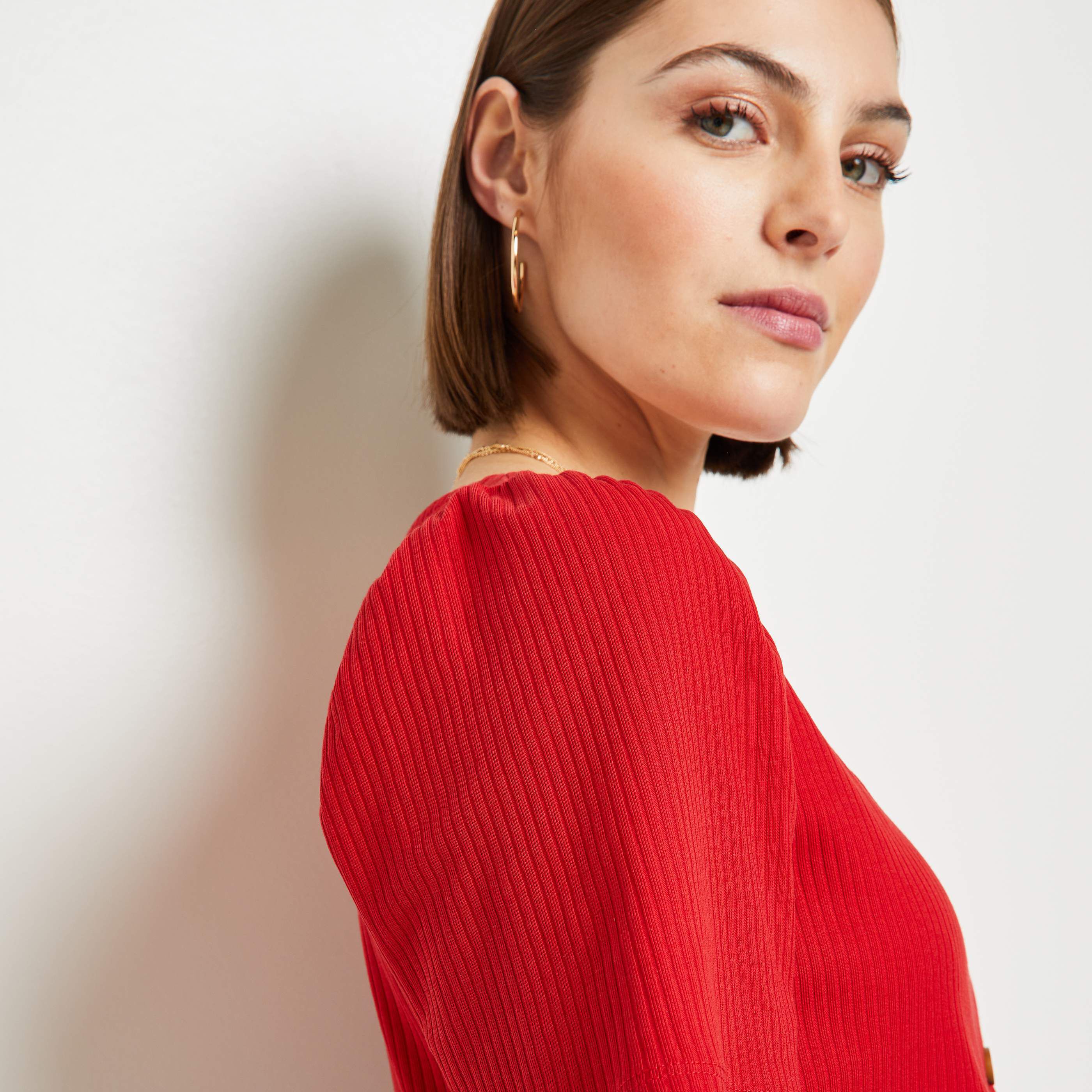 Tshirt côtelé femme - ROUGE
