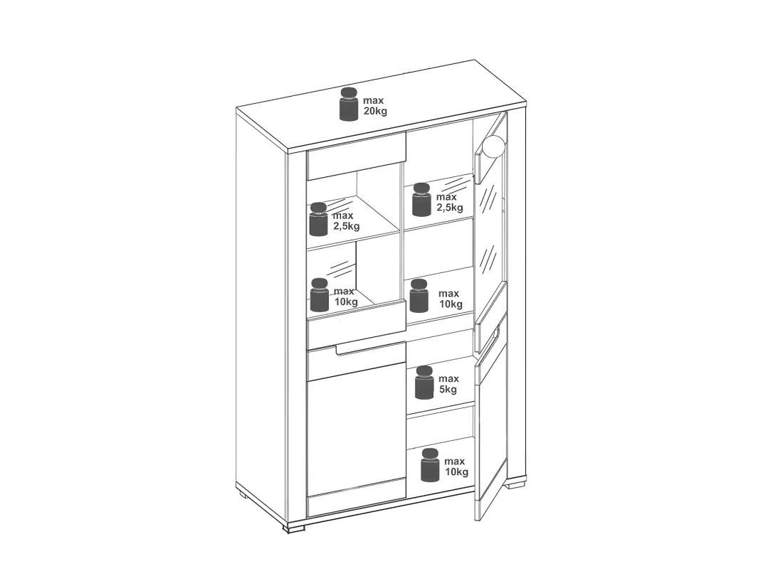 Argentier 4 portes Chêne/Gris à LEDs - CRACOVIE - L 91 x l 39.5 x H 147 cm