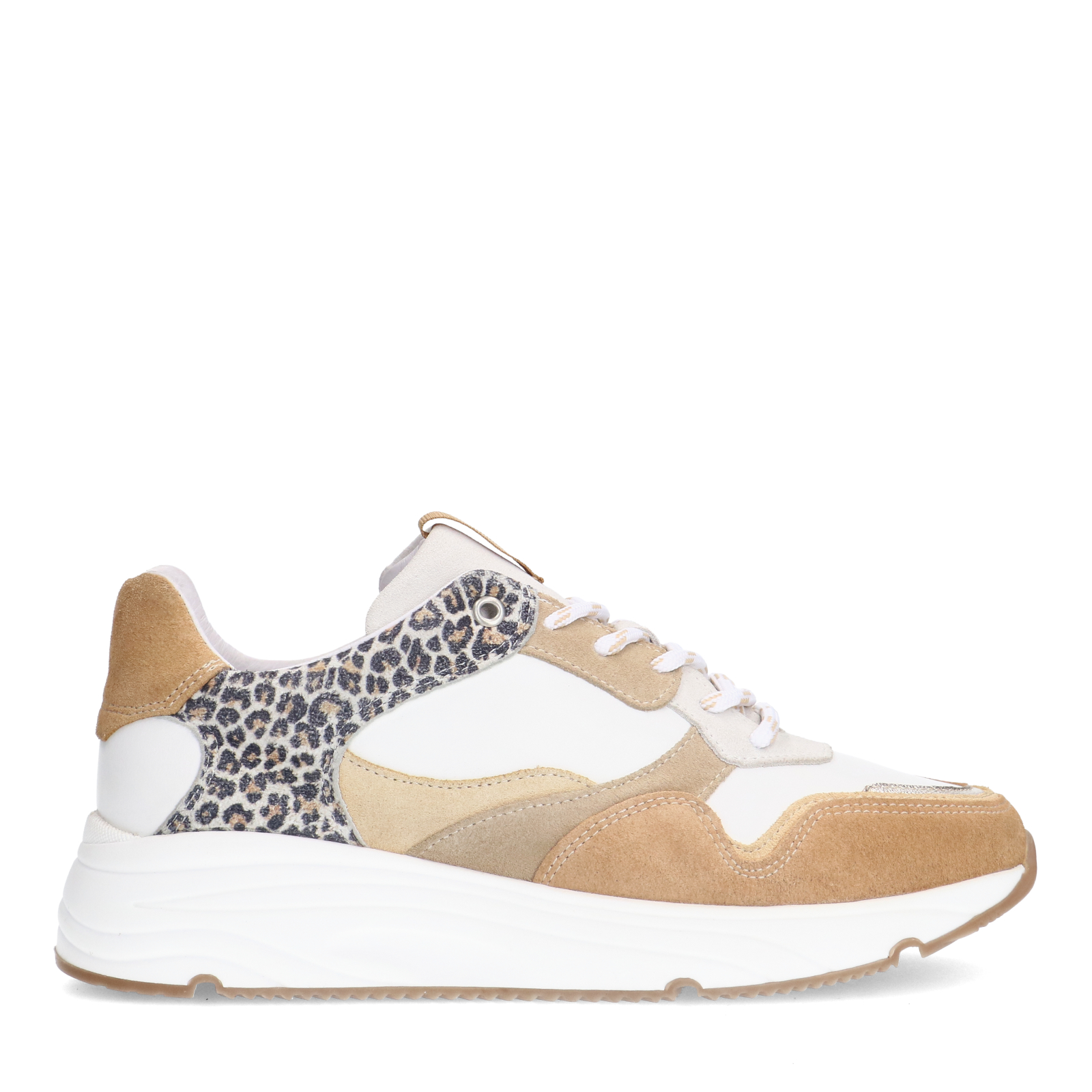 Witte leren sneakers met leopard details