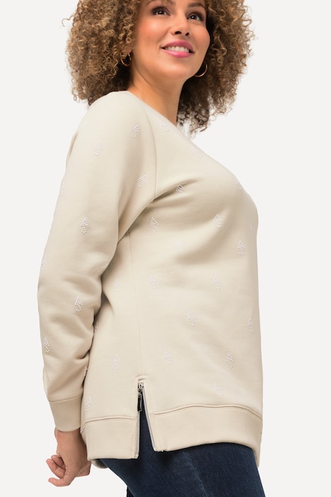 Sweatshirt, Perlen, Reißverschlüsse, Rundhals, Langarm