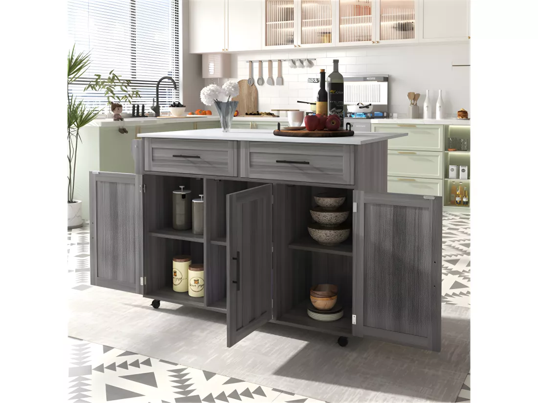 Chariot de salle à manger , buffet de cuisine blanc et gris kaki de 129*76*91