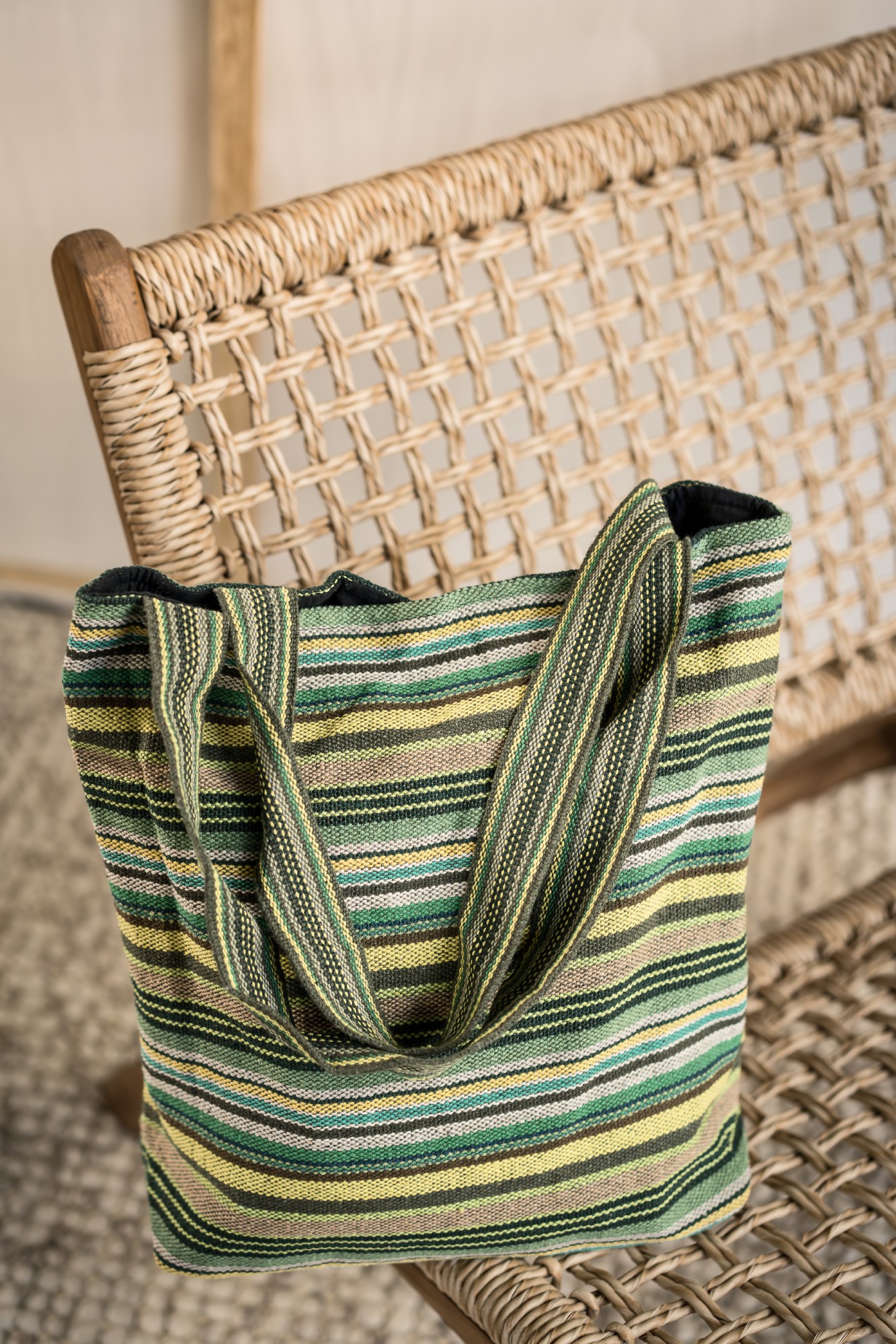 Einkaufstasche aus Baumwolljacquard, grün gestreift, B 35 cm, H 40 cm, L 10 cm günstig bestellen