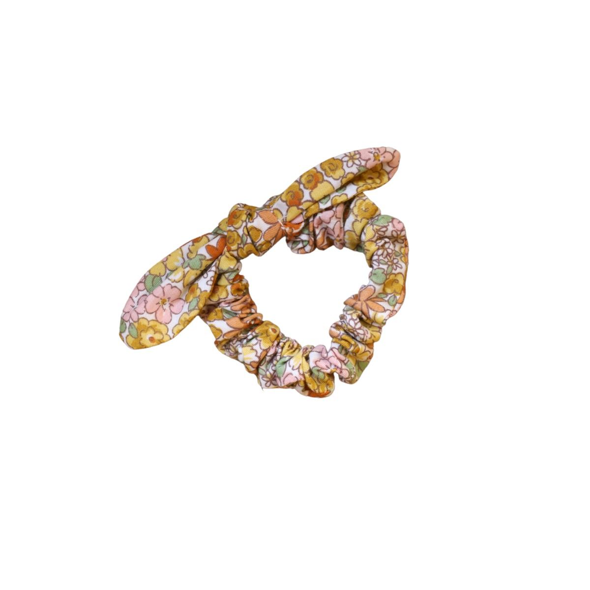 Chouchou cheveux fleuri rose et jaune Jolie saison
