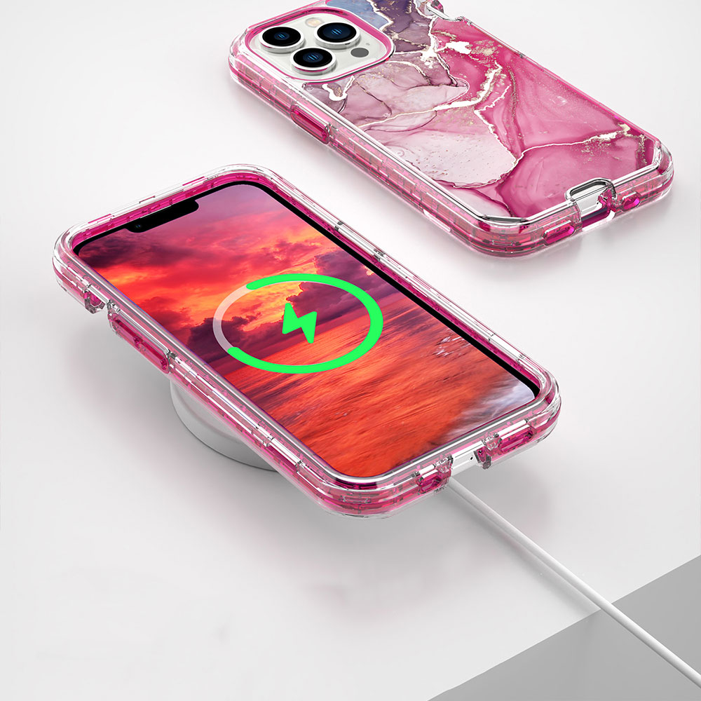 iPhone 14 Pro Max Hybrid Hülle TPU Bumper mit Acryl Rückseite im Marble Marmor Design - Style 4