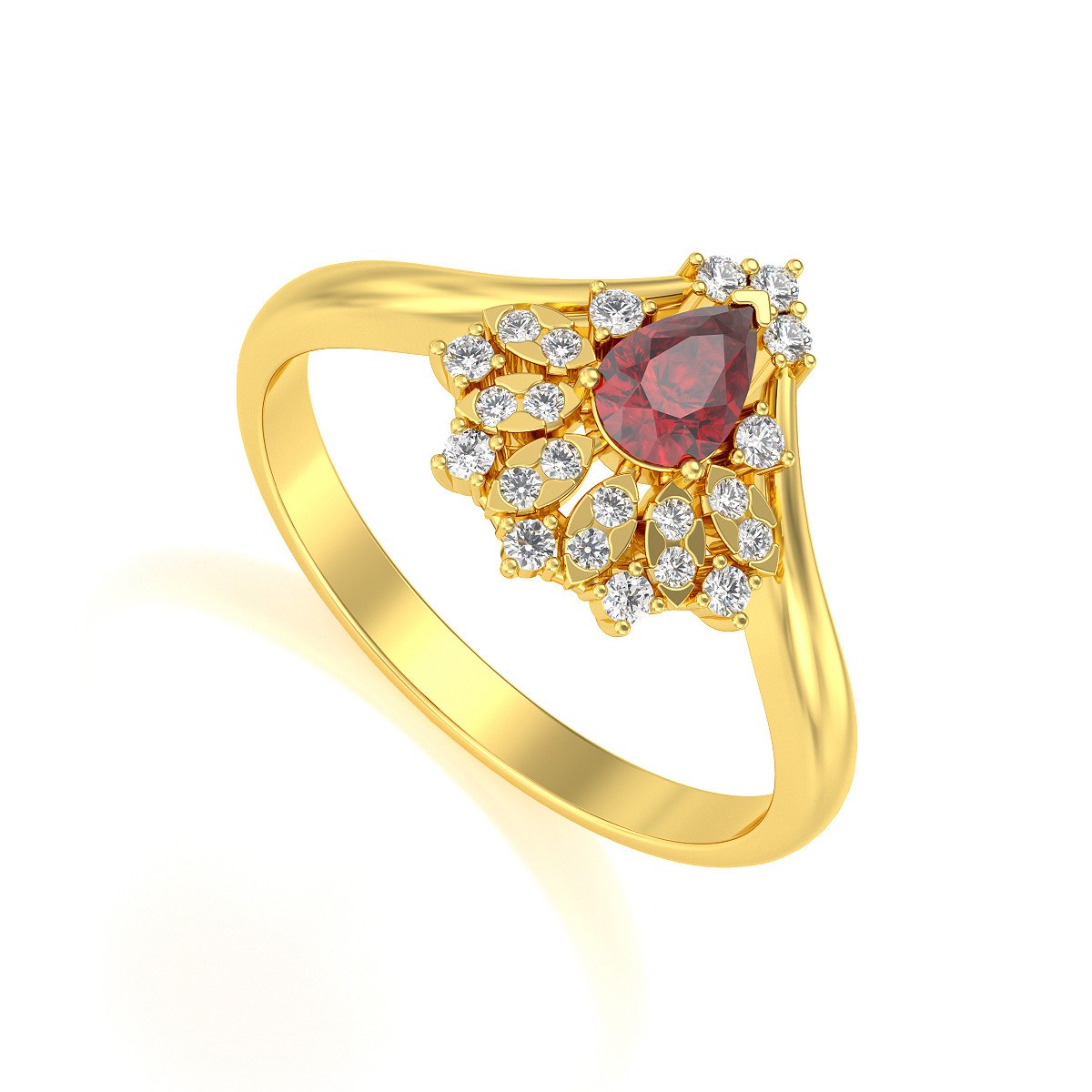 Bague ADEN Or 585 Jaune Rubis et diamants 3.6grs