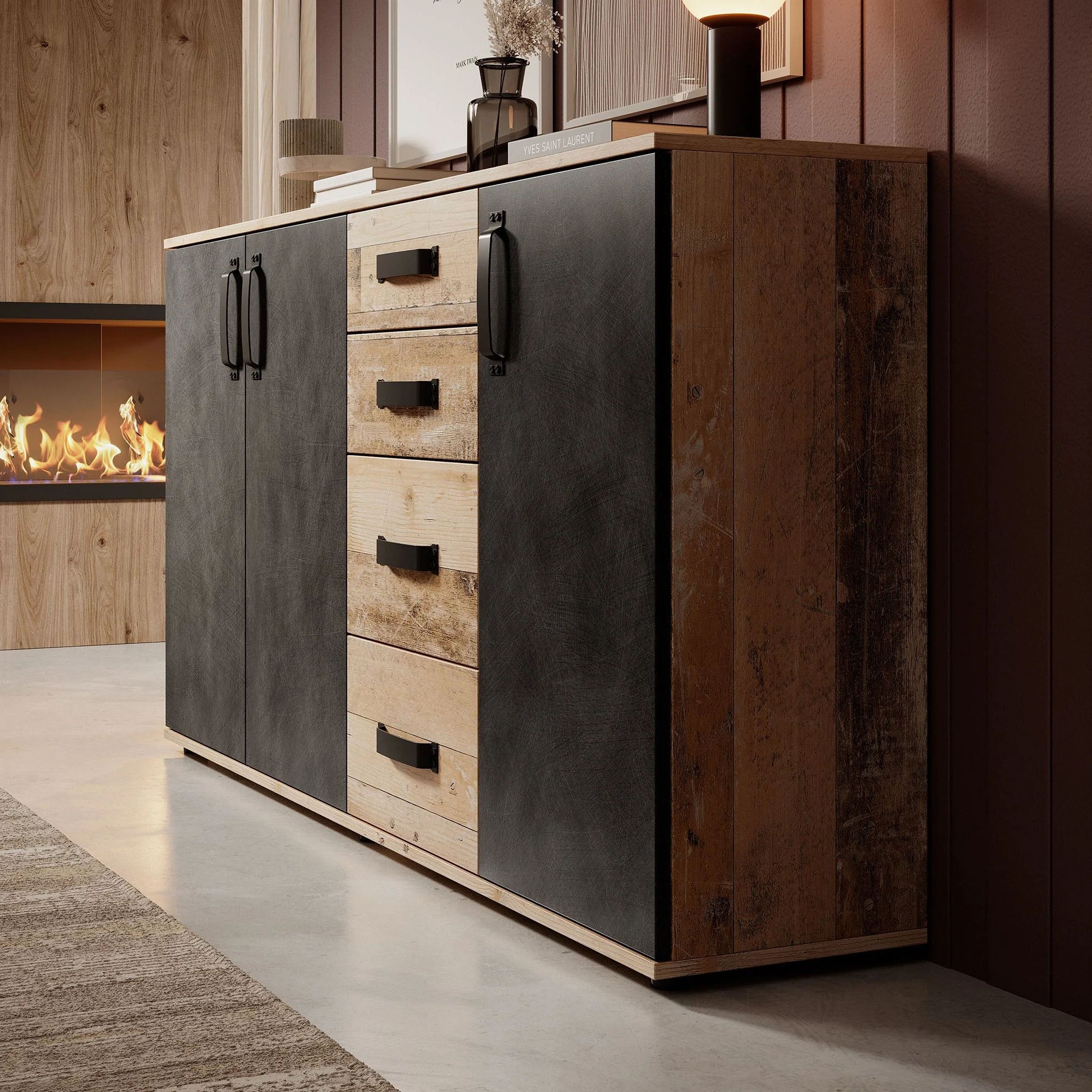 Montreal - Dressoir - Grijs/old wood - 160x32x83 cm